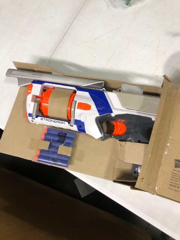 Photo 2 of Nerf N Strike Elite Strongarm Toy Blaster With Rotating Barrel, Slam Fire, And 6 Official Nerf Elite Darts For Kids, Teens, And Adults(Amazon Exclusive)