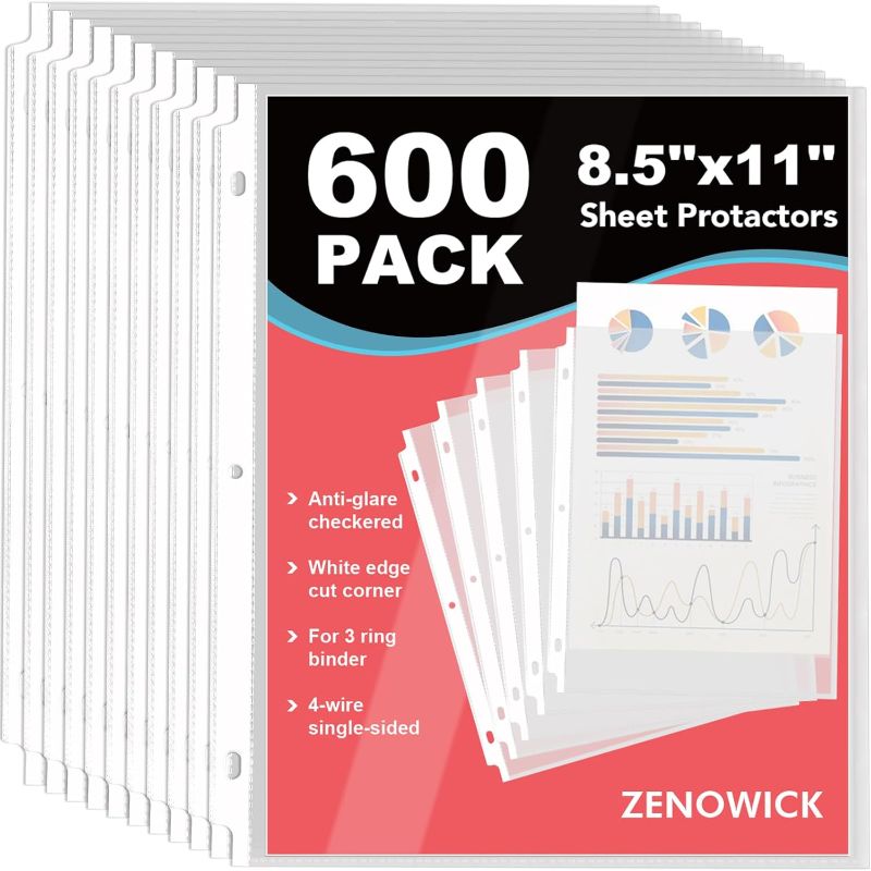 Photo 2 of Epakh 600 Pack Clear Sheet Protectors for 3 Ring Binder Page Protectors, Heavy Duty Plastic Sheet Protectors Fits Standard 8.5 x 11 Paper, Reinforced 11 Hole Design