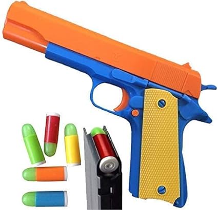 Photo 1 of 1911 Toy Gun with Soft Bullets and Ejecting Magazine. Actual Size of Colt M1911 with Slide Action Orange Barrel for Training or Play