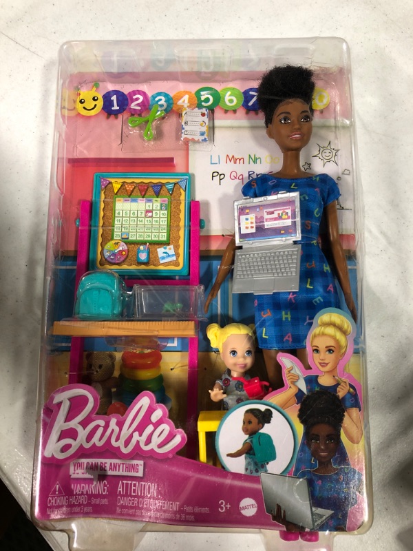 Photo 2 of Barbie Teacher Doll (Brunette),Toddler Doll (Blonde), Flip Board, Laptop, Backpack, Toddler Desk, Pet Turtle, Great Gift for Ages 3 Years Old & Up