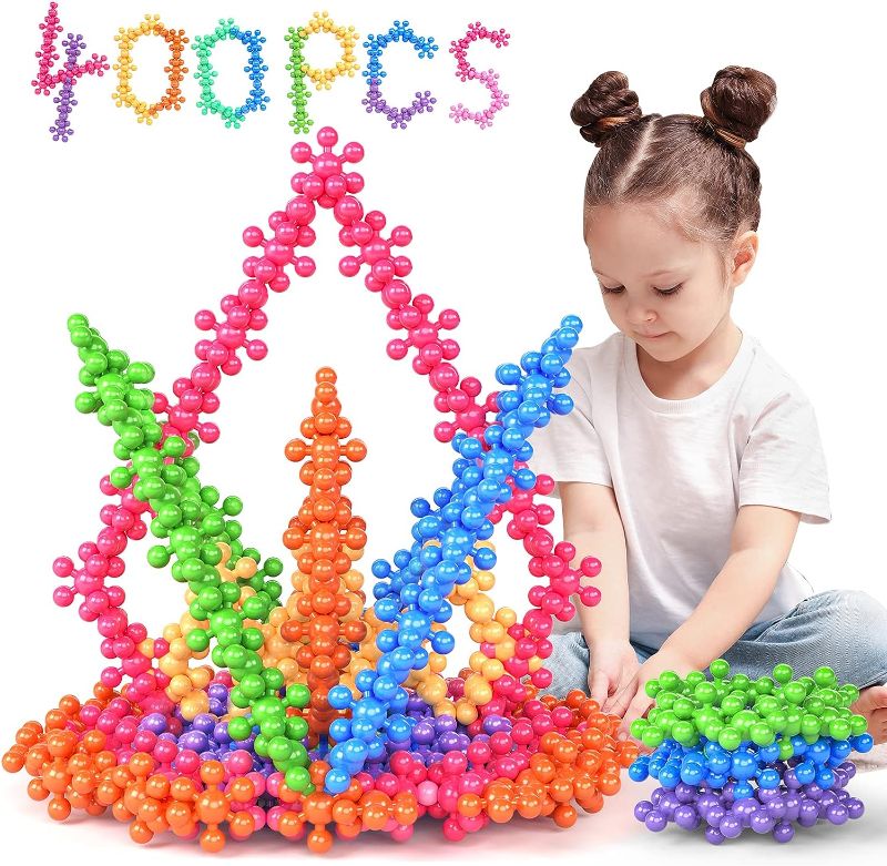 Photo 1 of 400 Pieces Building Blocks Kids STEM Toys, Interlocking Solid Plastic Educational Toys Sets for Preschool Kids Boys and Girls Aged 3+, Safe Material Creativity Kids Toys