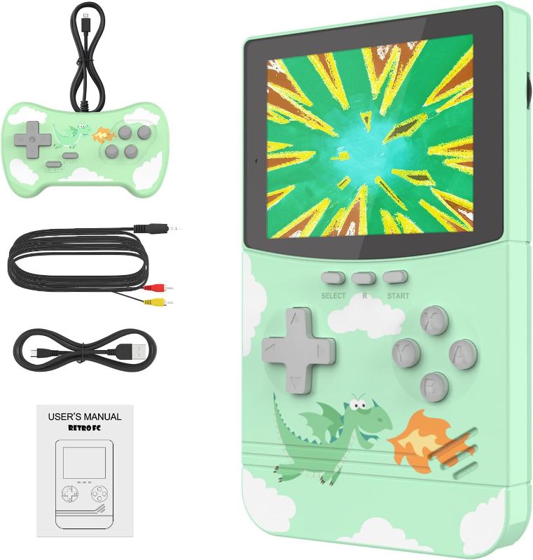 Photo 1 of Handheld Game Console, Retro Game Player with 500 Classical FC Games, Support for Connecting TV & Two Players with Rechargeable Battery Gift for Kids and Adult (green)