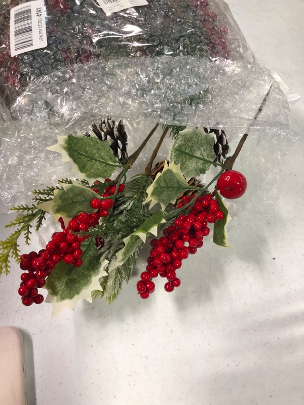 Photo 3 of 16 Pack Artificial Christmas Picks Assorted Red Berry Picks Stems Faux Pine Picks Spray with Pinecones Apples Holly Leaves for Christmas Floral Arrangement Wreath Winter Holiday Season Décor