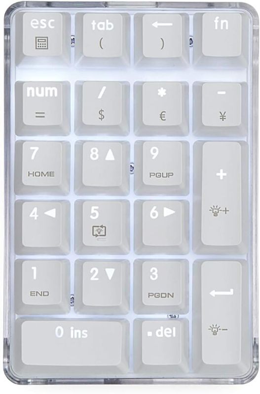 Photo 1 of Mechanical Numeric Keypad Gateron Brown Switch Wired Gaming Keypad Crystal Case White Backlit 21 Keys Mini Numpad Portable Keypad Extended Layout White Magicforce By Qisan