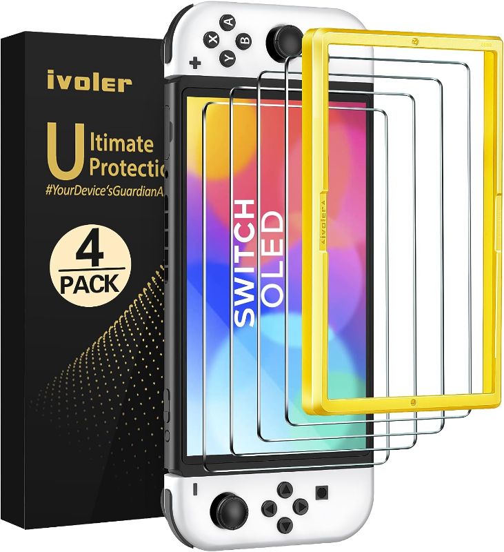 Photo 1 of [4 Pack] iVoler Tempered Glass Screen Protector Designed for Nintendo Switch OLED Model 2021 with [Alignment Frame]Transparent HD Clear[Updated Version]Screen Protector for Nintendo Switch OLED 7''