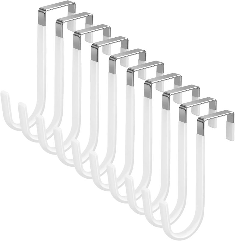 Photo 1 of 10 Pack Over The Door Hook, Sturdy Over Door Z-shaped Metal Hanger Heavy Duty Metal Hook Upgraded for Hanging, Towels, Clothes, Bags, Cubicle, Bathroom Use Fits 1 3/4 Inch Thick Doors (Silvery) Silver Width: 0.3 inches