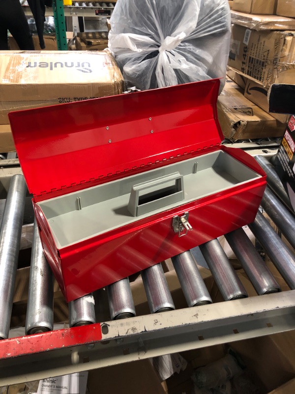 Photo 2 of BIG RED ATB212 Torin 19" Hip Roof Style Portable Steel Tool Box with Metal Latch Closure and Removable Storage Tray, Red