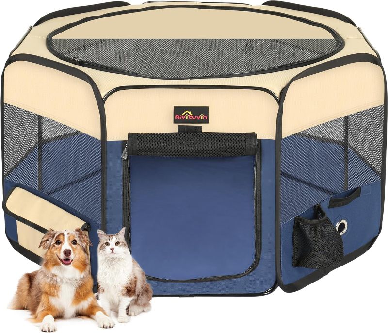 Photo 1 of Aivituvin Portable Pet Playpen, 29" Foldable Dog Playpen for Dogie Kitten Rabbit, Exercise Playpen Tent Indoor/Outdoor Use with Carrying Case, Water-Resistant and Removable Shade Cover