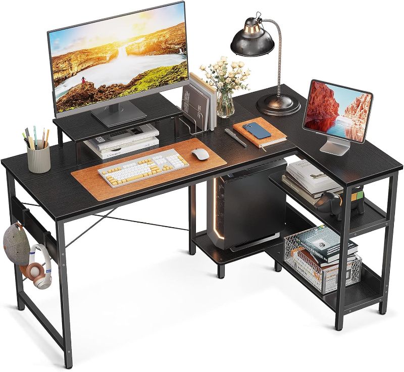 Photo 1 of 
KKL 51 Inch L Shaped Computer Desk with Storage Shelves, Corner Desk with Monitor Stand for Small Space, Modern Simple Writing Study Table for Home Office,