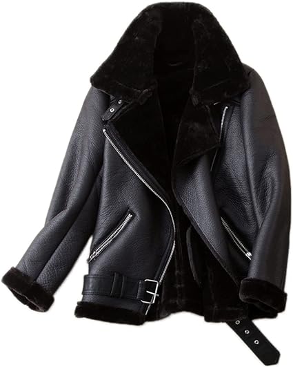 Photo 1 of LY VAREY LIN Women's Faux Shearing Moto Jacket Thick Lined Parka Winter Shearling Coat Leather Jacket