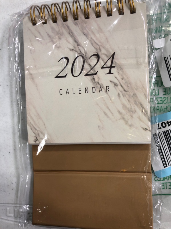 Photo 2 of 2023-2024 Mini Desk Calendar, Portable Small Desktop Calendar (5.1"x3.7"), Standing Flip Academic Year Monthly Calendars with Gold Coil, Easy to Read (Marble)