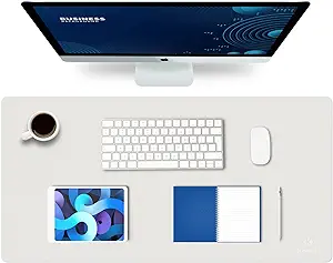 Photo 1 of K KNODEL Desk Mat, Mouse Pad, Desk Pad, Waterproof Desk Mat for Desktop, Leather Desk Pad for Keyboard and Mouse, Desk Pad Protector for Office and Home (White, 31.5" x 15.7") White 31.5" x 15.7"