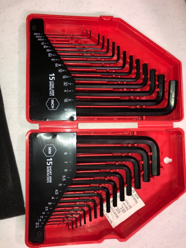 Photo 3 of 30-Piece Premium Hex Key Allen Wrench Set, SAE and Metric Assortment, L Shape, Chrome Vanadium Steel, Precise and Chamfered Tips | SAE 0.028 - 3/8 inch | Metric 0.7 - 10 mm | In Storage Case