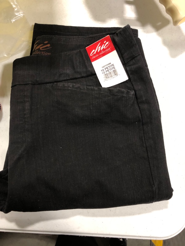 Photo 1 of Chic Classic Collection Women's Easy-fit Elastic-Waist Pant 10 Petite Black Denim