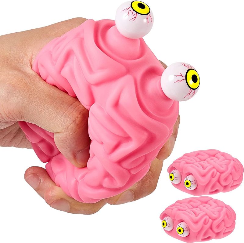 Photo 1 of 2 Pieces Brain Stress Ball Eye Squeeze Fidget Toy Stress and Anxiety Relief Ball Anti Anxiety Focusing Fidget Toys Unique Fun Gift for Teens and Adults 