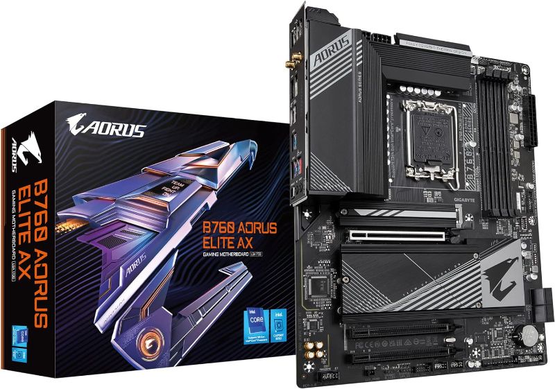 Photo 1 of GIGABYTE B760 AORUS Elite AX (LGA 1700/ Intel/ B760/ ATX/ DDR5/ Triple M.2/ PCIe 4.0/ USB 3.2 Gen2X2 Type-C/WiFi 6E/ 2.5GbE LAN/Q-Flash Plus/PCIe EZ-Latch/Gaming Motherboard