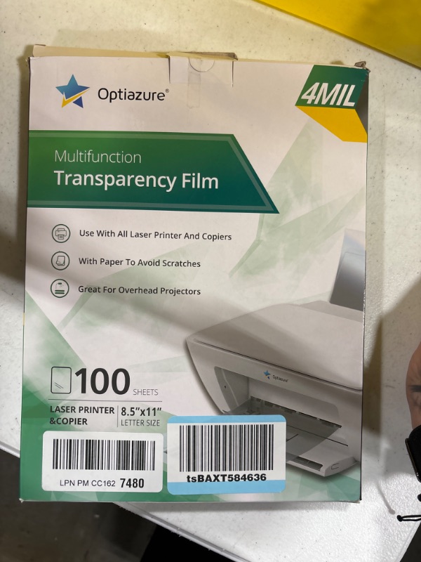 Photo 3 of Optiazure Transparency Film, Overhead Projector Film for Laser Jet Printer and Copier, Letter Size 100Pack Sheets, Office and School Supplies
MINOR BOX DAMAGE