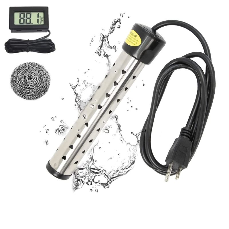 Photo 1 of  Immersion Water Heater with 304 Stainless Steel Cover Intelligent Temperature Control and Digital LCD Thermometer Electric Portable Bucket Heater Heat 5 Gallons of Water in Minutes 1500W
MISSING THERMOMETER