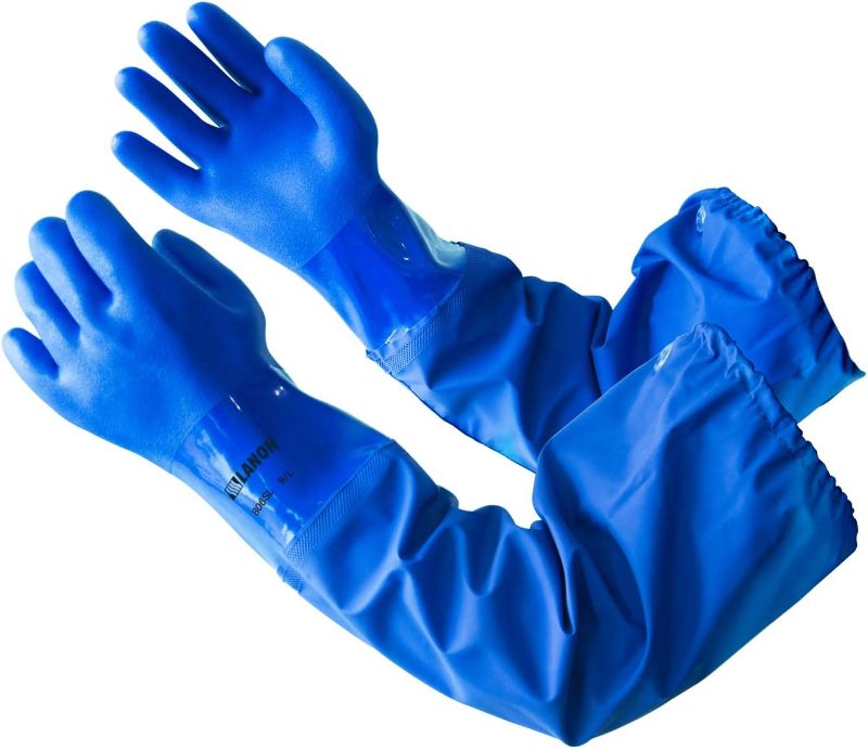 Photo 1 of *****color is different with sample shows*****LANON 26" Elbow Length PVC Chemical Resistant Gloves, Heavy-Duty Long Rubber Gloves, Acid, Alkali & Oil Protection, XXL