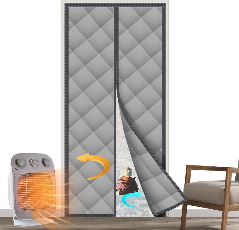 Photo 1 of *****color is different***** DABGIH Magnetic Thermal Insulated Door Curtain,Thicken Temporary Door Cover,Windproof Insulation Cover Blanket for Winter,Fits Door Size 80cmX200cm *****convert to 31 X 78, Gray