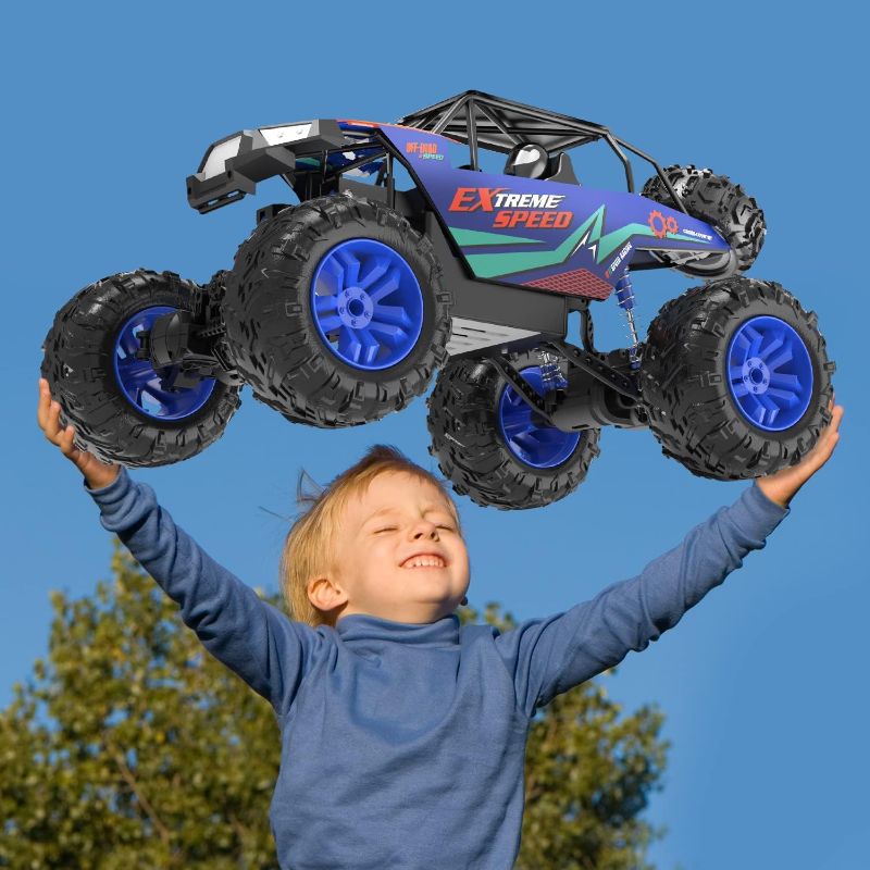 Photo 3 of DE60 Large 1:8 Scale Upgraded RC Cars Remote Control Car for Adults Boys, Off Road Monster Truck with Realistic Sound, 2.4Ghz 4WD Rock Crawler Toy All Terrain Climbing, 2 Batteries 