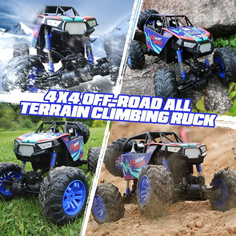 Photo 2 of DE60 Large 1:8 Scale Upgraded RC Cars Remote Control Car for Adults Boys, Off Road Monster Truck with Realistic Sound, 2.4Ghz 4WD Rock Crawler Toy All Terrain Climbing, 2 Batteries 