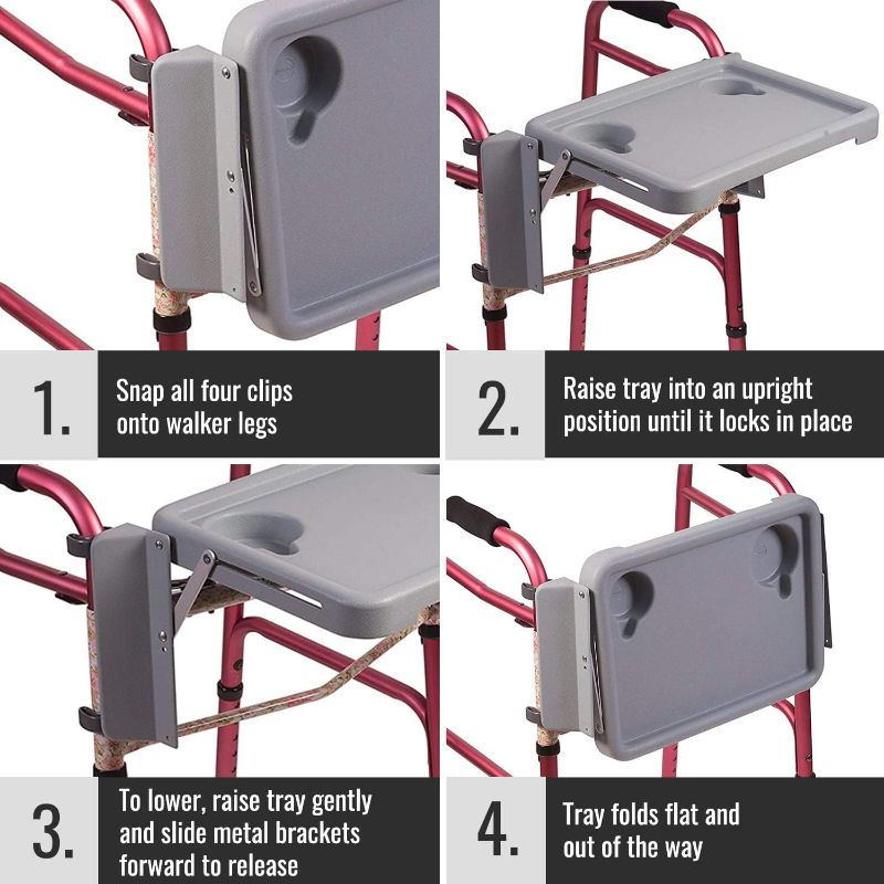 Photo 1 of **tray only** DMI Walker Tray, Rollator Tray, Mobility and Walker Accessory Tray Table Fits Most Standard Walkers, Folding with Two Cup Holders and Tool Free Assembly, 16 x 11.8