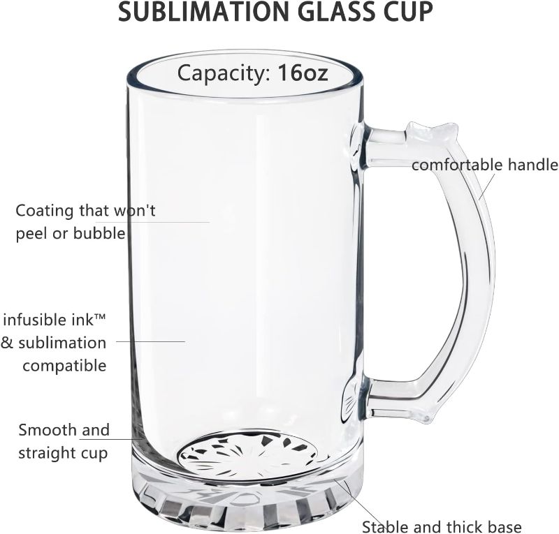 Photo 1 of 16 oz Sublimation Clear Glass Beer Mugs Glass Coffee Mugs Birthday Christmas Valentine's Day Anniversary Present Ideas for Wife Husband Girl friend 16.0 ounces