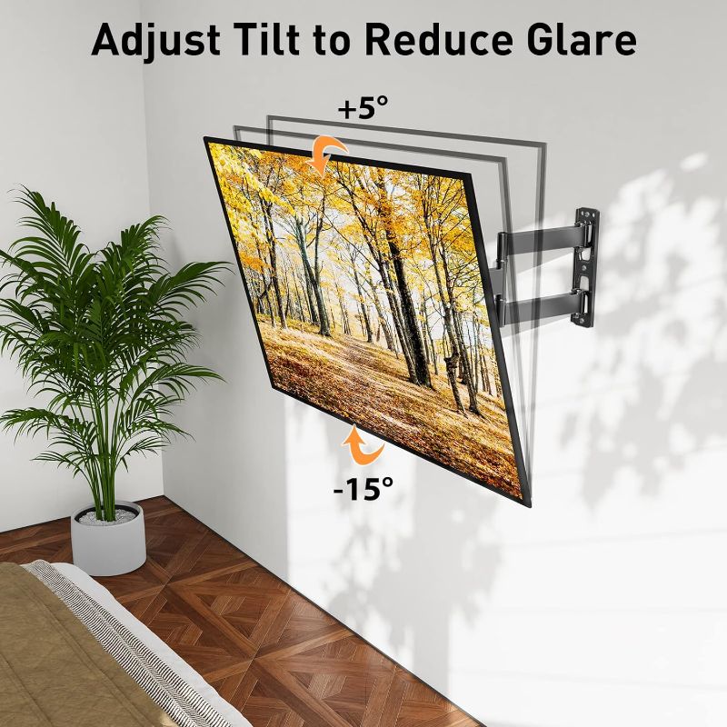 Photo 4 of ELIVED TV Wall Mount for Most 26-55 Inch TVs, Swivel and Tilt Full Motion TV Mount with Single Stud Perfect Center Design, TV Bracket Max VESA 400x400mm, Holds up to 88 lbs.