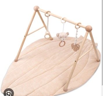 Photo 1 of COTTONBEBE Organic Baby Gym Wooden Cotton Play Mat, Super Soft Infant Activity Center for Tummy Time, Wood Baby Hanging Sensory Toys for Babies Girl Boy 0-36 Months, Newborn Gifts, Brown Leaf