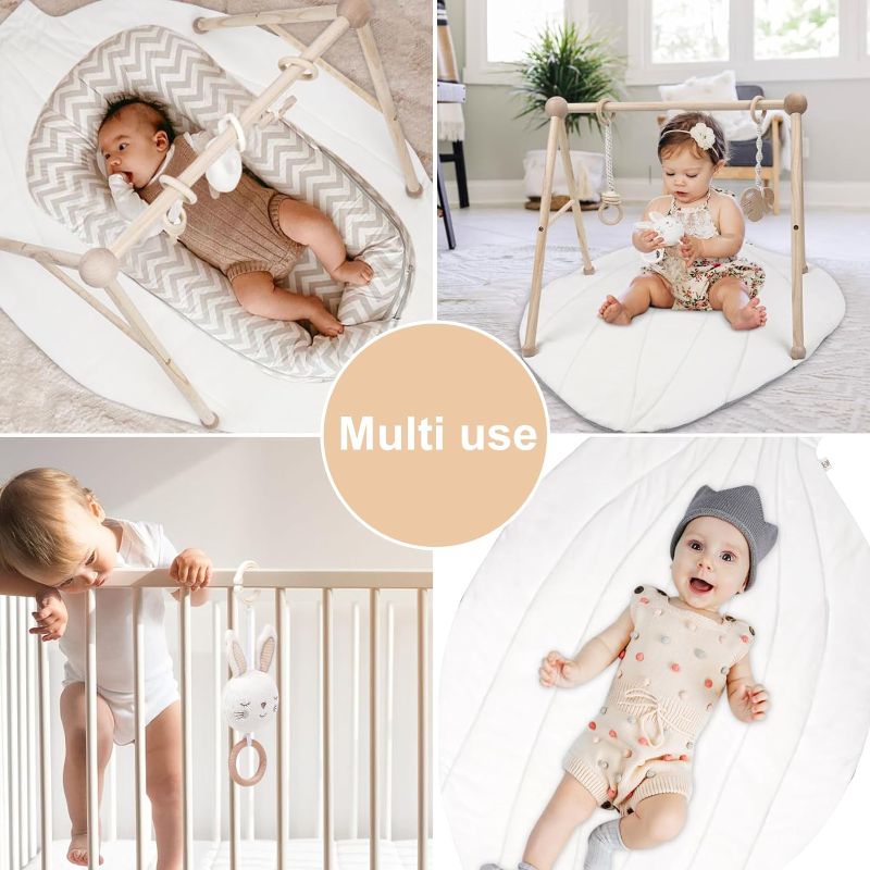 Photo 1 of COTTONBEBE Organic Baby Gym Wooden Cotton Play Mat, Super Soft Infant Activity Center for Tummy Time, Wood Baby Hanging Sensory Toys for Babies Girl Boy 0-36 Months, Newborn Gifts, Brown Leaf