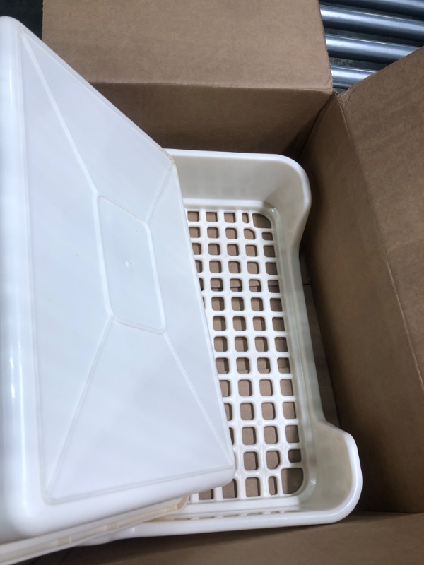 Photo 2 of (Combo Pack) White Large Rabbit Litter Boxs - 15.75”x11”x7.5” Bunny Litter Box - Easy to Clean Snap-On Top, Smooth Plastic Grate, and Cage Hooks