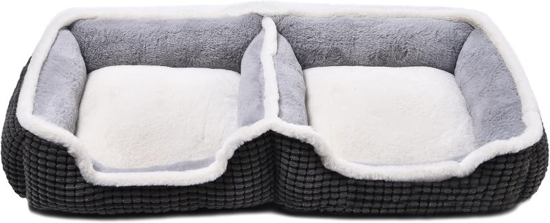 Photo 1 of Dog Beds for Two Small Dogs, Double Cat Beds for Indoor Cats,Washabel Super Soft Durable Kitten Bed and Puppy Bed, Anti-Slip & Water-Resistant Bottom,Luxury Rectangle Grey Pet Bed