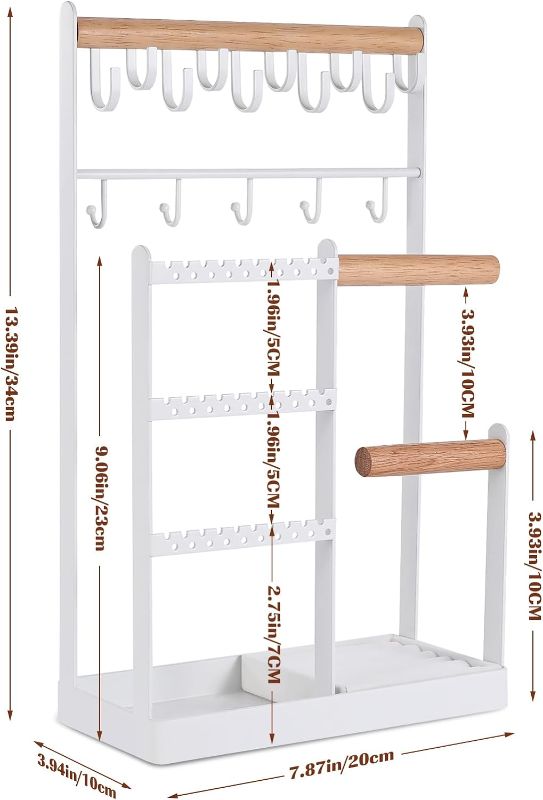 Photo 2 of Jewelry Organizer Stand, Necklace Holder with 15 Hooks, 5 Tier Jewelry Holder Earring Stand Bracelet Holder Jewelry Tower Display Rack Hanging Storage Tree with Removable Velvet Ring Holder (White)