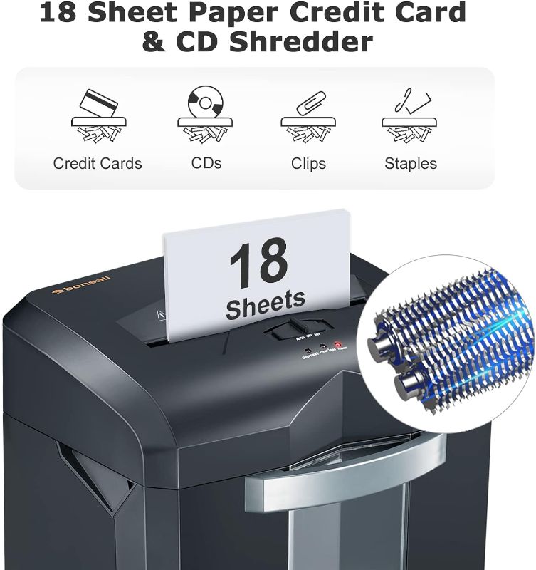 Photo 2 of Bonsaii 18-Sheet Heavy Duty EverShred C149-C Cross-Cut Paper and Credit Card Shredder 60 Minutes Running Time, 6 Gallon Pullout Basket and 4 Casters, Black