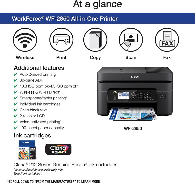 Photo 2 of Epson Workforce WF-2850 Wireless All-in-One Printer with Scan, Copy, Fax