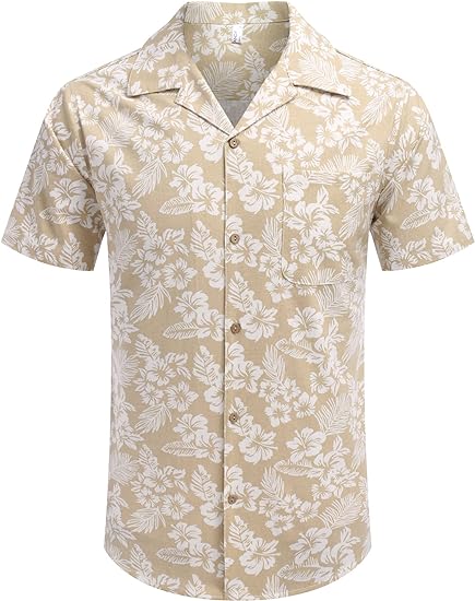 Photo 1 of COOFANDY Men Floral Cotton Shirts Front Pocket Short Sleeve Casual Summer Shirts