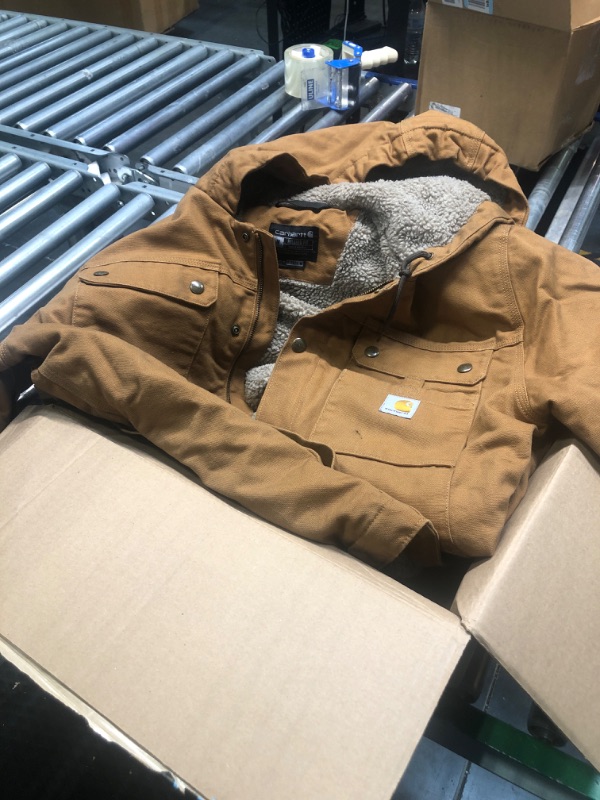 Photo 4 of Carhartt Men's Relaxed Fit Washed Duck Sherpa-Lined Utility Jacket Medium Carhartt Brown