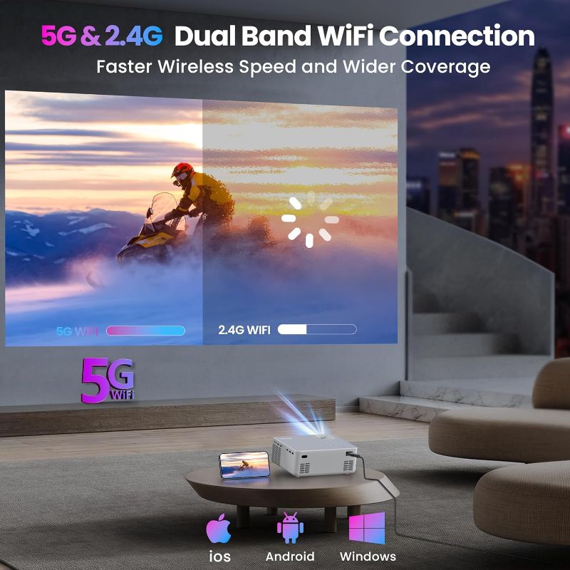 Photo 1 of FANGOR 1080P HD Projector, WiFi Bluetooth Projectors, Max 230” Projection Screen Portable Home Theater Video Movie Projector With Tripod, Compatible with HDMI, USB, Laptop, iOS & Android Phone