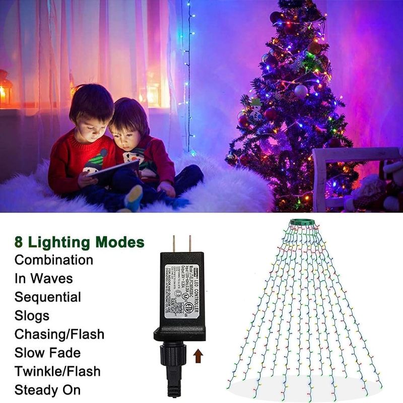 Photo 2 of Juegoal 6 ft Artificial Christmas Tree Upgrade with 300 LED Multicolor String Lights (NOT Pre-Strung), 8 Lighting Modes Fake Xmas Tree with Durable Metal Legs, 850 Tips