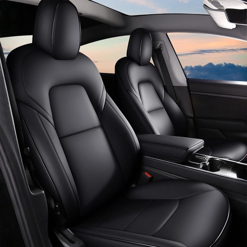 Photo 1 of LOZUZ Seat Covers for Tesla Model 3 Seat Covers 2023-2017 Car Interior Cover White Organosilicon Leather Car Seat Accessories(White Organosilicon Full Set) White Organosilicon Model 3 Full Set