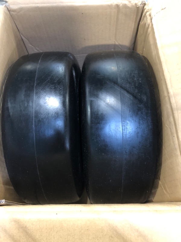 Photo 3 of 13x5.00-6 flat free tire and wheel, Zero-Turn Mower Front Solid Tire Assembly for Riding Lawn Mower Garden Tractor,3/4" Grease Bushing with Extra 5/8" Bushing,3.25"- 5.9" Center Hub (2 Pack)