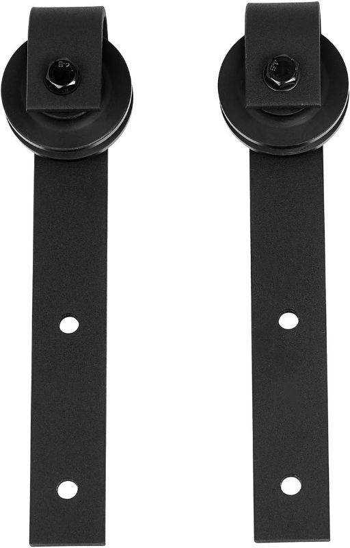 Photo 1 of Amazon Basics Sliding Barn Door Hardware Kit, 6.6 Foot, J Shape, Black