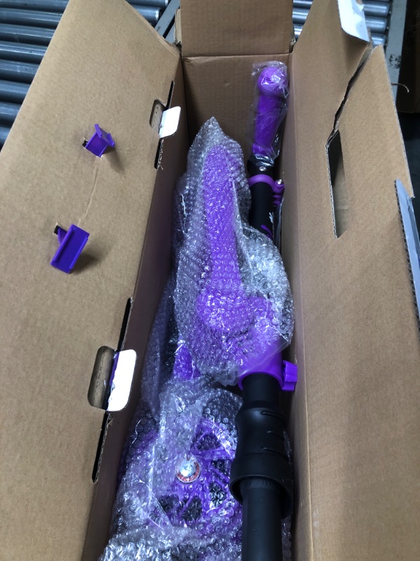 Photo 1 of 3 Wheeled Scooter for Kids - Stand & Cruise Child/Toddlers Toy Folding Kick Scooters w/Adjustable Height, Anti-Slip Deck, Flashing Wheel Lights, for Boys/Girls 2-12 Year Old - Hurtle HURFS56 purple