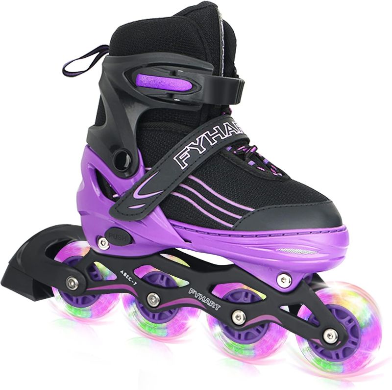 Photo 1 of Adjustable Kids Inline Skates Girls Boys, Purple&Black All Wheels Light up Kids Skates for Beginner Outdoor and Indoor