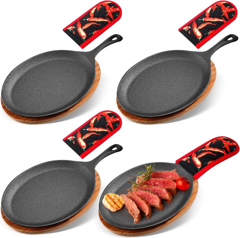 Photo 1 of 
Lallisa 4 Sets Cast Iron Fajita Plate Set Fajita Plate Sizzler Pan with Wooden Tray Anti Scald Protection Hot Mitt Cast Iron Skillet Set for Home Barbeque...