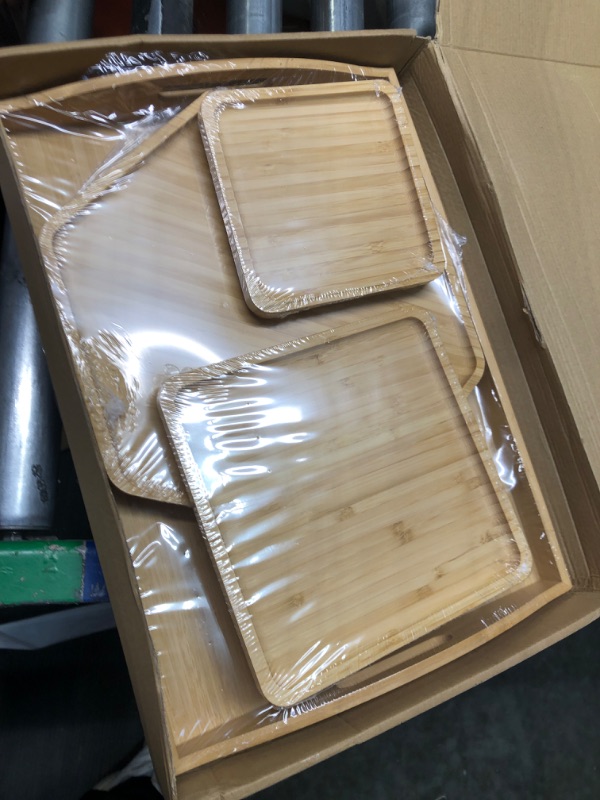Photo 2 of 
Bamboo Serving Trays Dinner Plates Cheese Board 16.5"x11.8"?42x30cm with Handle, Set Includes 1xHexagon 12.5"(32cm)+1xHexagon 9.8"(25cm)+1xSquare 5.9"(15cm) Plates for Family Dinner
