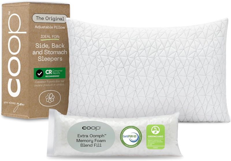 Photo 1 of Coop Home Goods Original Adjustable Pillow, Queen Size Bed Pillows for Sleeping, Cross Cut Memory Foam Pillows - Medium Firm Back, Stomach and Side Sleeper...
