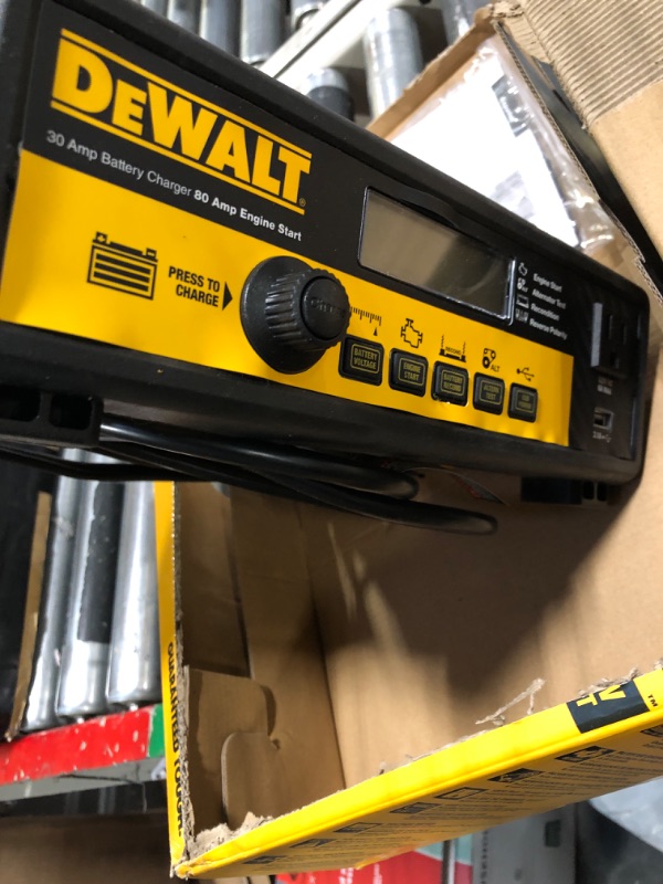 Photo 4 of DEWALT DXAEC801B 30 Amp Bench Battery Charger: 80 Amp Engine Start, 2 Amp Maintainer, 120V AC Outlet, 3.1A USB Port, Battery Clamps Single Battery Charger