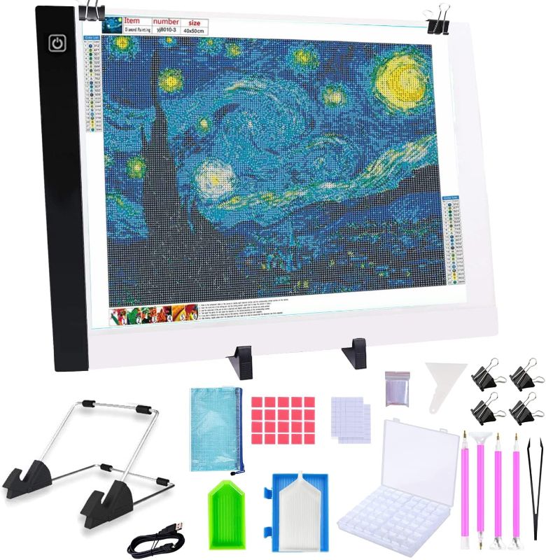 Photo 1 of  Diamond Painting LED Light Pad Kit, 5D Diamond Painting Accessories Tool Kit Full Drill for Adults and Kids, Supplies Includes Storage Case, Pens,Stand,Pad Board and More